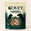 Covey Sardines packaging mockup with selected sardines in window