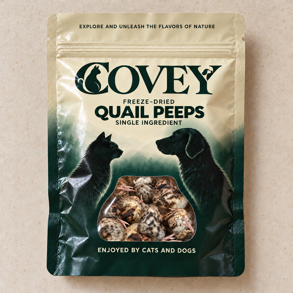 Covey Quail Peeps packaging mockup with supplied product in window
