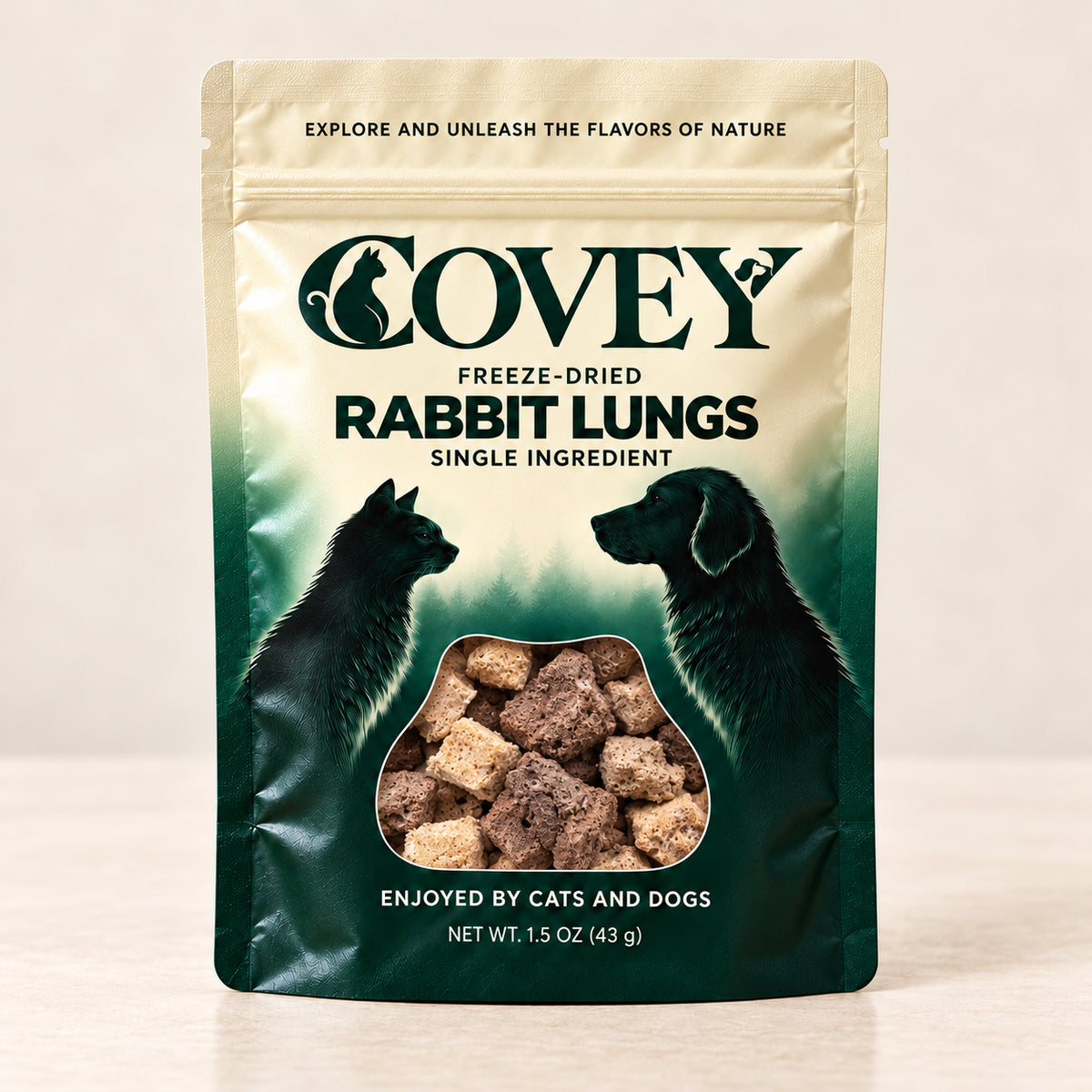Covey Rabbit Lung packaging mockup with actual product in window