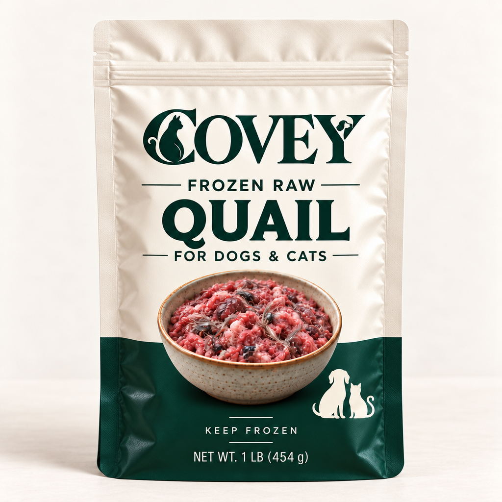 Covey Raw Quail for Cats & Dogs - natural straight packaging mockup